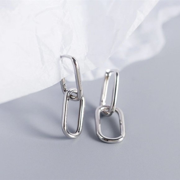 *NEW 925 Sterling Silver Double Oval Hoop Earrings - Picture 7 of 10
